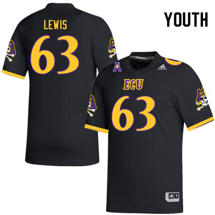 Youth #63 Grayson Lewis ECU Pirates 2023 College Football Jerseys Stitched-Black